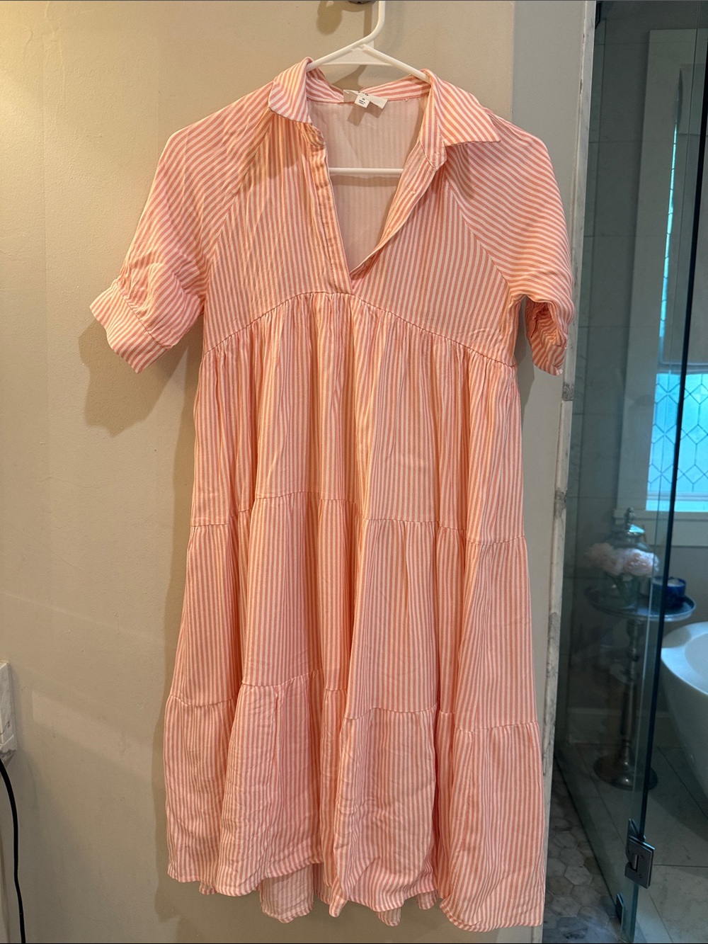 Girls' coral Pink Stripe maxi dress